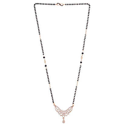 Nilu's Collection Rose Gold Plated CZ Stones Mangalsutra with Black Beads for Women