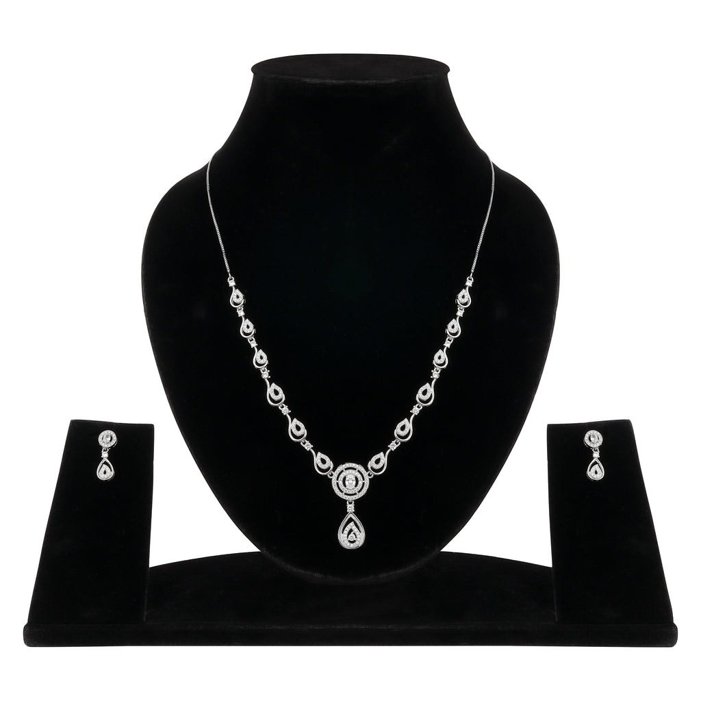 Stylish 18k Rose Gold Plated American Diamond Chain Pendent Necklace & Earrings Set for Women & Girls, Luxury AD Pendant Gift Set for Women, Girls & Her