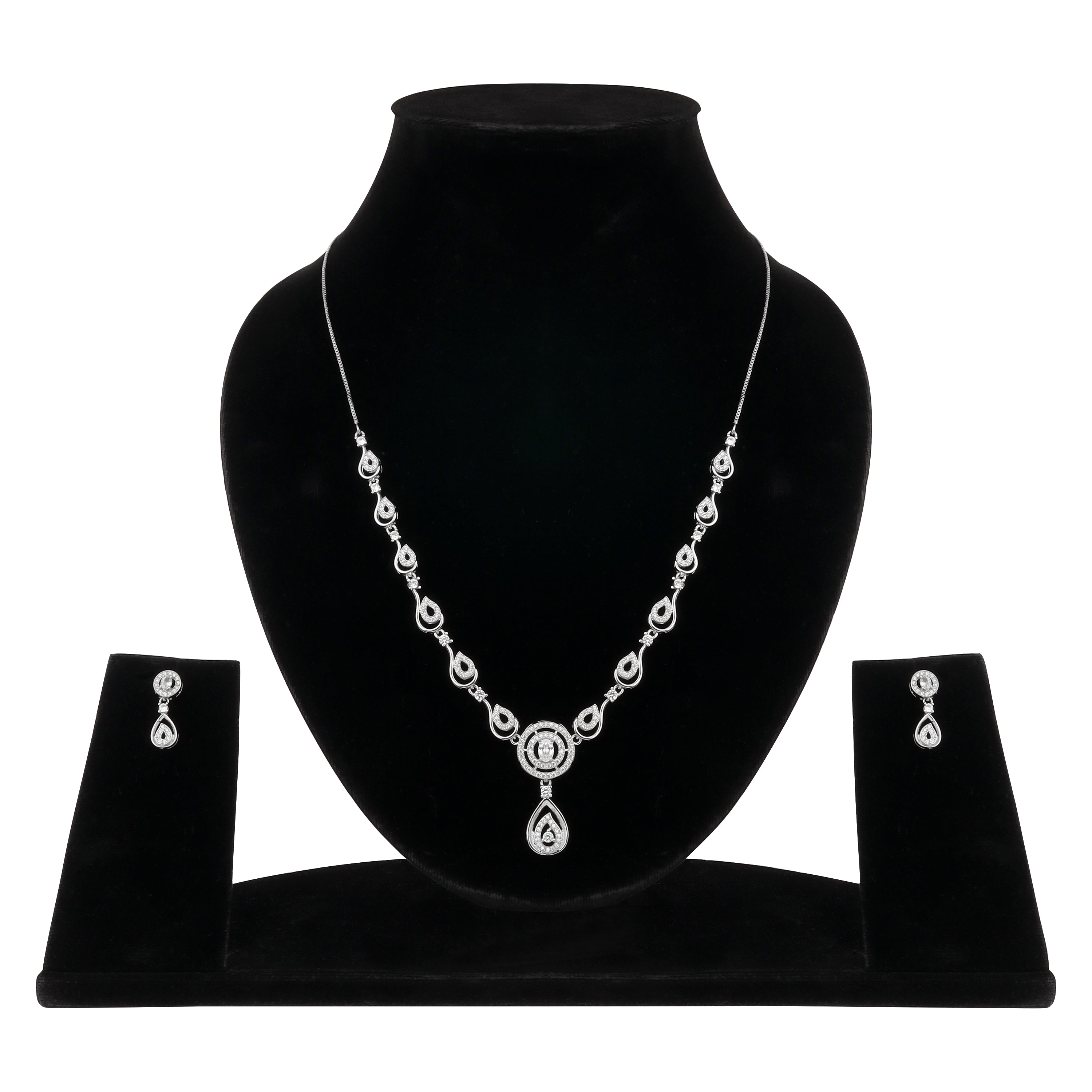 Stylish 18k Rose Gold Plated American Diamond Chain Pendent Necklace & Earrings Set for Women & Girls, Luxury AD Pendant Gift Set for Women, Girls & Her