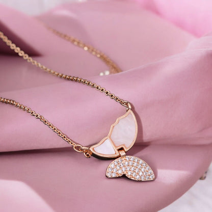 American Diamond Rose Gold Plated Butterfly Designer Pendant with Chain for Girls