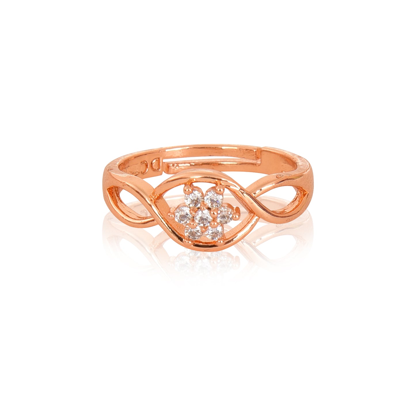 Rose Gold Plated | American Diamond Studded | Adjustable | Finger Ring for Women and Girls, Style 3