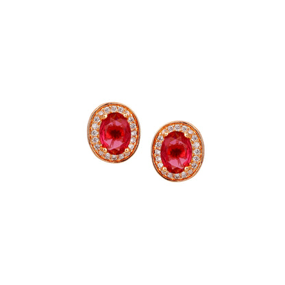 Rose Gold Plated Ruby Red Oval Pendant Necklace and Earring Set for Women and Girls