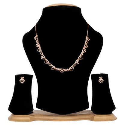 Rose Gold Plated American Diamond Necklace And Pair Of Earrings Jewellery Set for Women | Special Ocassion, Wedding, Engagement, Dating | Anti Tarnish | Anti Allergy | Necklace and Earring Set | Gift for Her