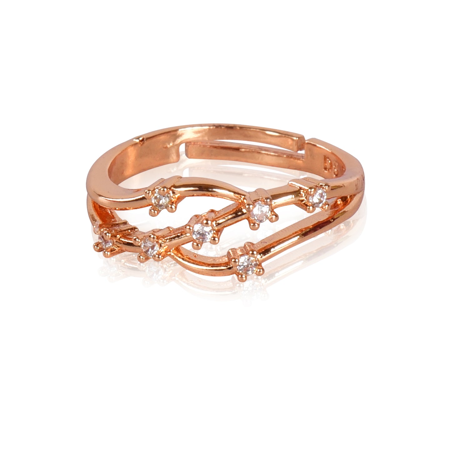 Rose Gold Plated | American Diamond Studded | Adjustable | Finger Ring for Women and Girls, Style 24