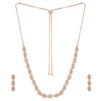 Nilu’s Collection Rose Gold Plated Necklace Set with Matching Earrings | Adjustable Chain | Premium AD Stone Jewelry for Women and Girls