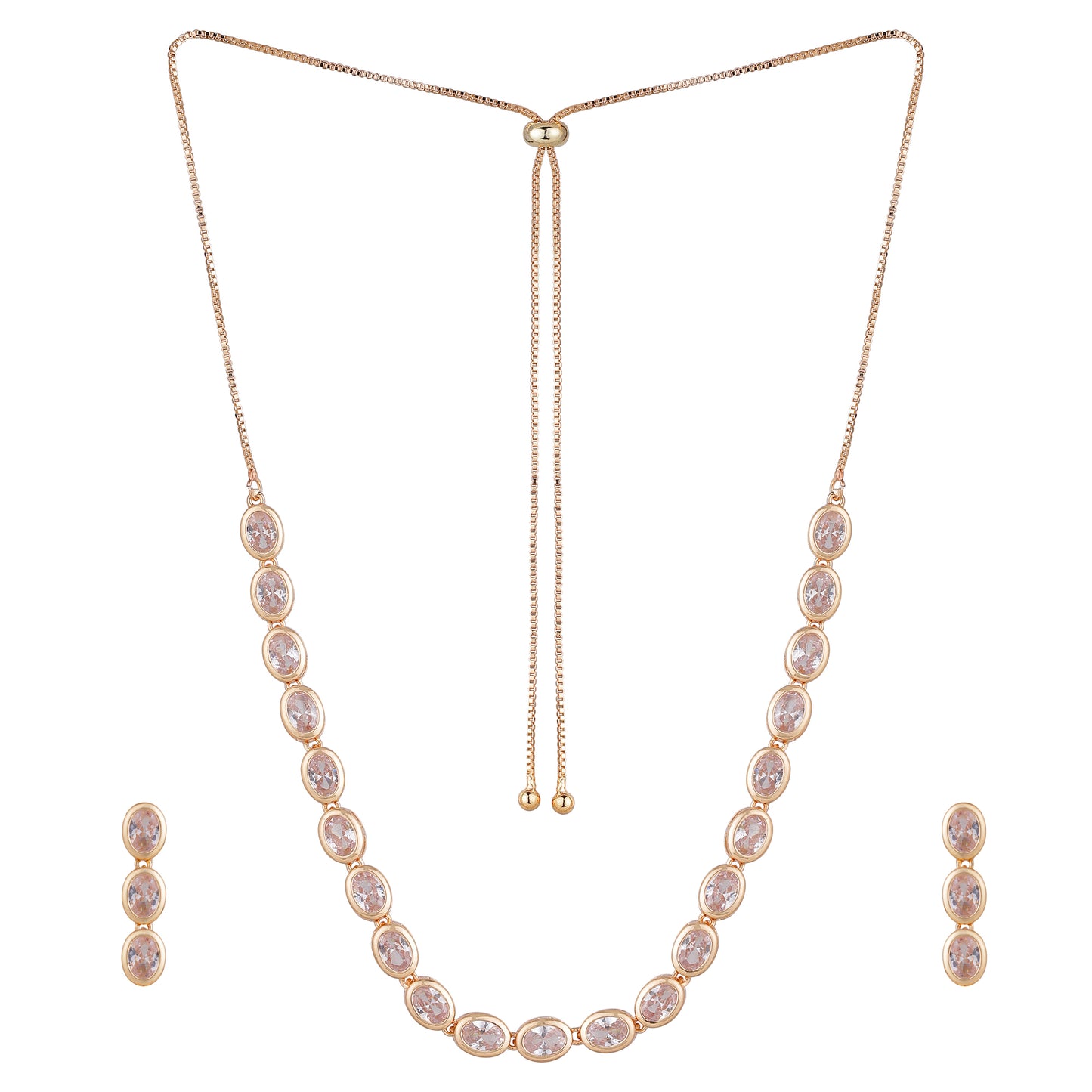 Nilu’s Collection Rose Gold Plated Necklace Set with Matching Earrings | Adjustable Chain | Premium AD Stone Jewelry for Women and Girls