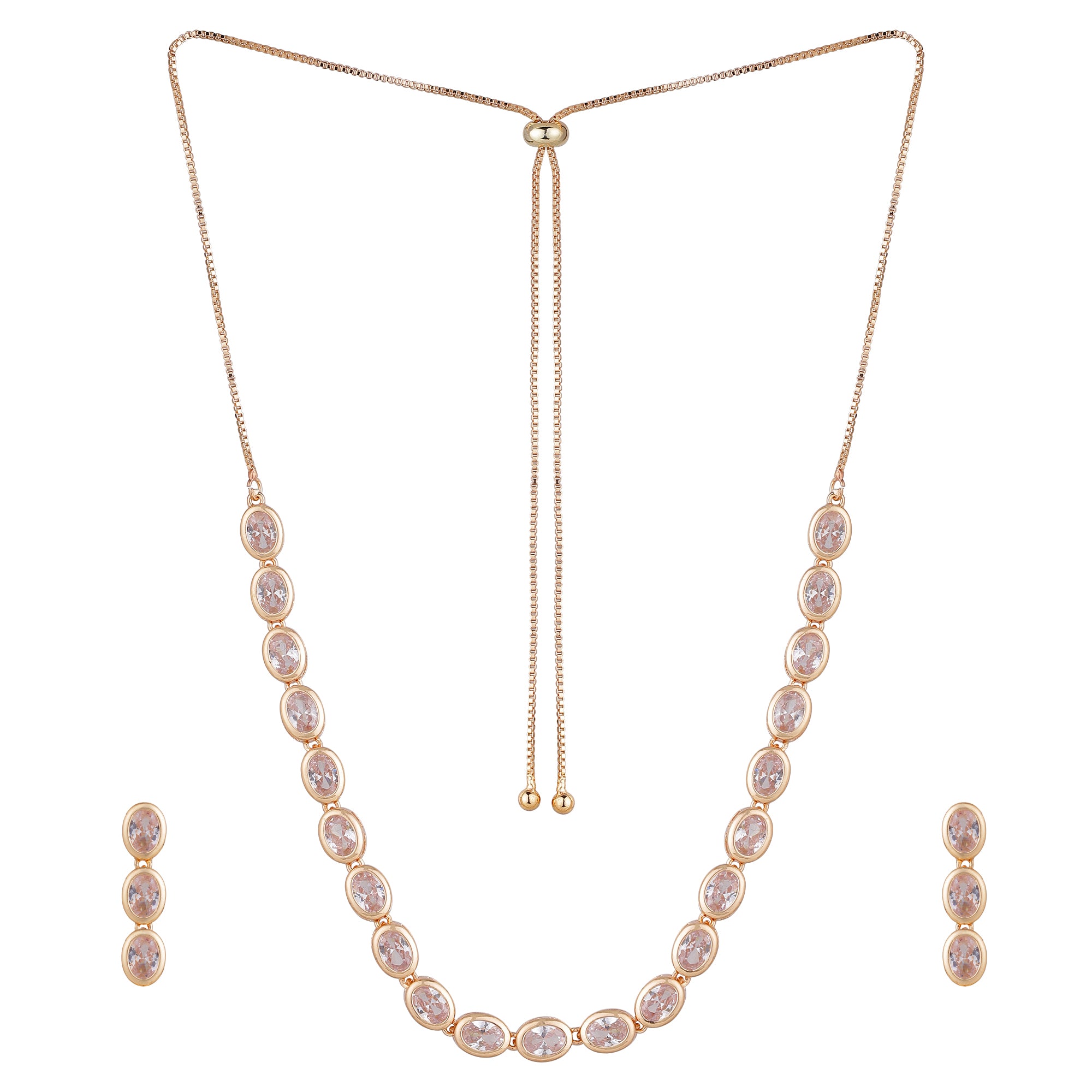 Nilu’s Collection Rose Gold Plated Necklace Set with Matching Earrings | Adjustable Chain | Premium AD Stone Jewelry for Women and Girls