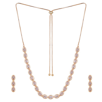 Nilu’s Collection Rose Gold Plated Necklace Set with Matching Earrings | Adjustable Chain | Premium AD Stone Jewelry for Women and Girls