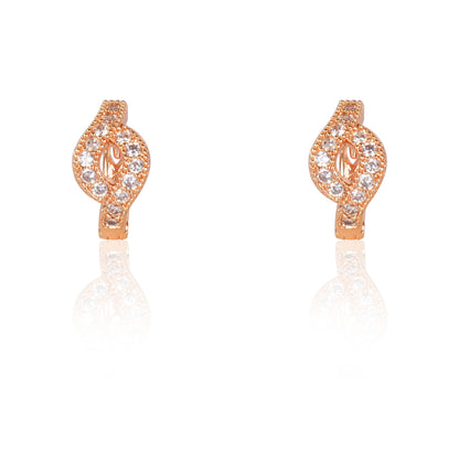 18k Rose Gold Plated Clip On Hoop Earrings, Latest Fancy Stylish Zircon Copper Bali Earrings for Women and Girls (Hollow)