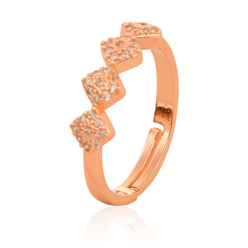 Rose Gold Plated | American Diamond Studded | Adjustable | Finger Ring for Women and Girls, Style 12