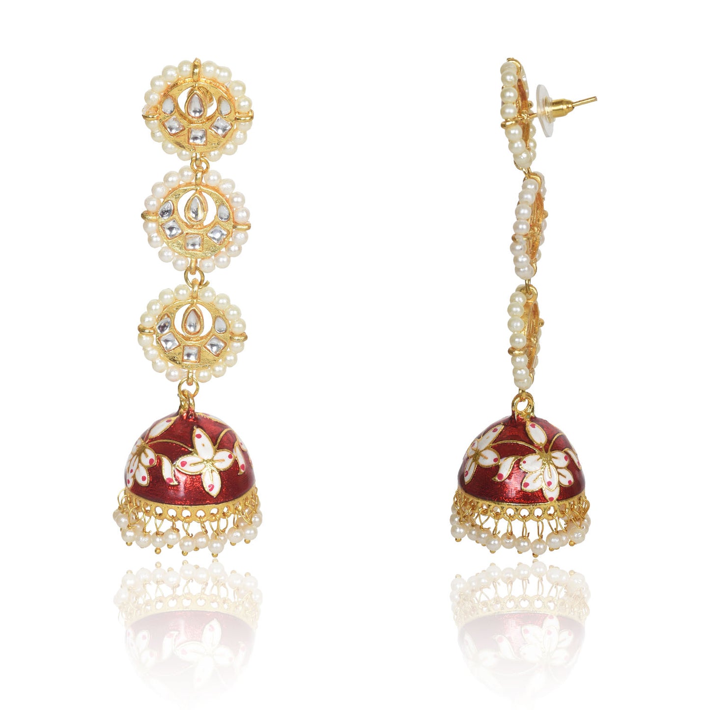 Handmade Kan Ka Jhumka Earrings | Designed for Traditional look Wedding Party Jewelry (Red)