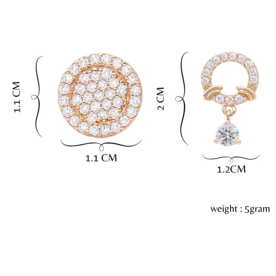 Nilu's Collection Rose Gold Plated Combo Round &  Drop Earrings With American Diamond For Women & Girls