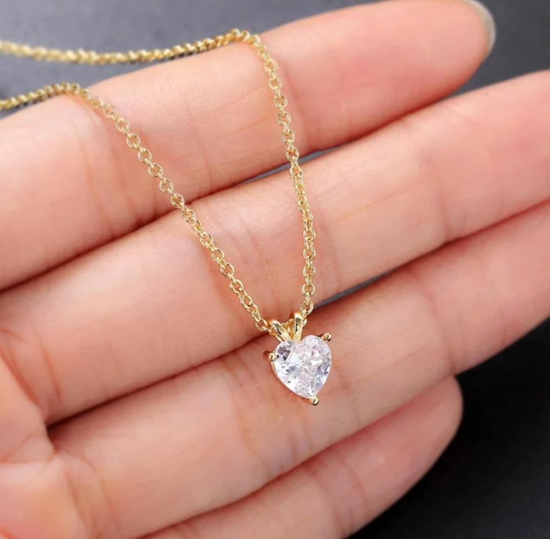 Gold Plated Love Shaped Solitaire Pendant with Link Chain for Women & Girls, Cubic Zircon Heart Pendant Locket (Gold)