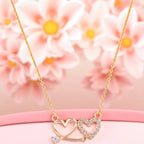 Nilu's Collectin Rose Gold Plated Double Heart Pendant Necklace With American Diamond  for Women and Girls |Anti-Tranish | Anti- Allergy | Office Wear