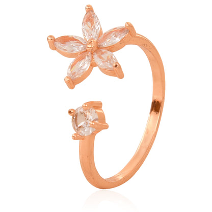 Rose Gold Plated | American Diamond Studded | Adjustable | Finger Ring for Women and Girls, Style 20