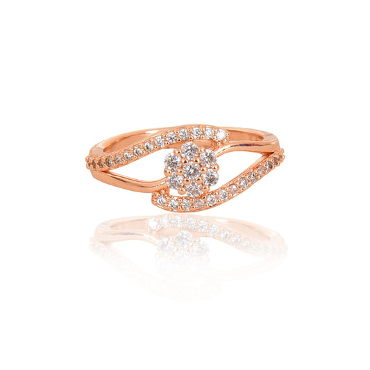 Rose Gold Plated | American Diamond Studded | Adjustable | Finger Ring for Women and Girls