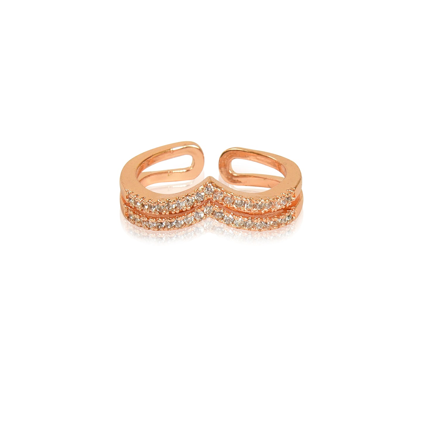 Rose Gold Plated | American Diamond Studded | Adjustable | Finger Ring for Women and Girls, Style 22