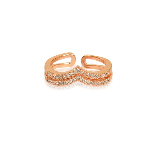 Rose Gold Plated | American Diamond Studded | Adjustable | Finger Ring for Women and Girls, Style 22