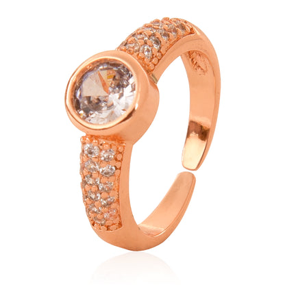 Rose Gold Plated | American Diamond Studded | Adjustable | Finger Ring for Women and Girls, Style 17