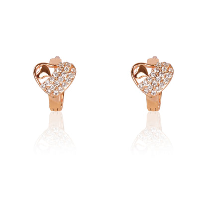 18k Rose Gold Plated Clip On Hoop Earrings, Latest Fancy Stylish Zircon Copper Bali Earrings for Women and Girls (Love)