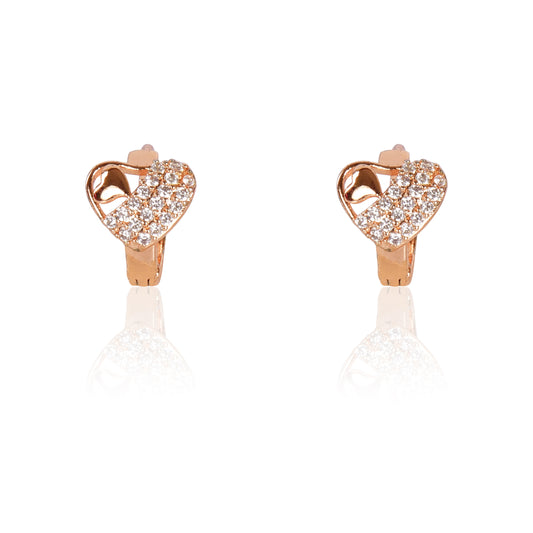 18k Rose Gold Plated Clip On Hoop Earrings, Latest Fancy Stylish Zircon Copper Bali Earrings for Women and Girls (Love)