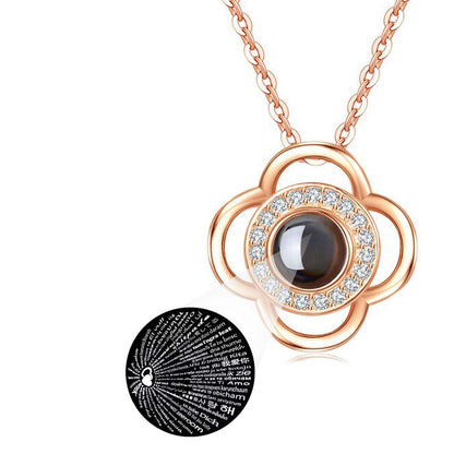 Sparkling Petal Rose Gold Plated Zircon Flower Pendant with Chain for Girls