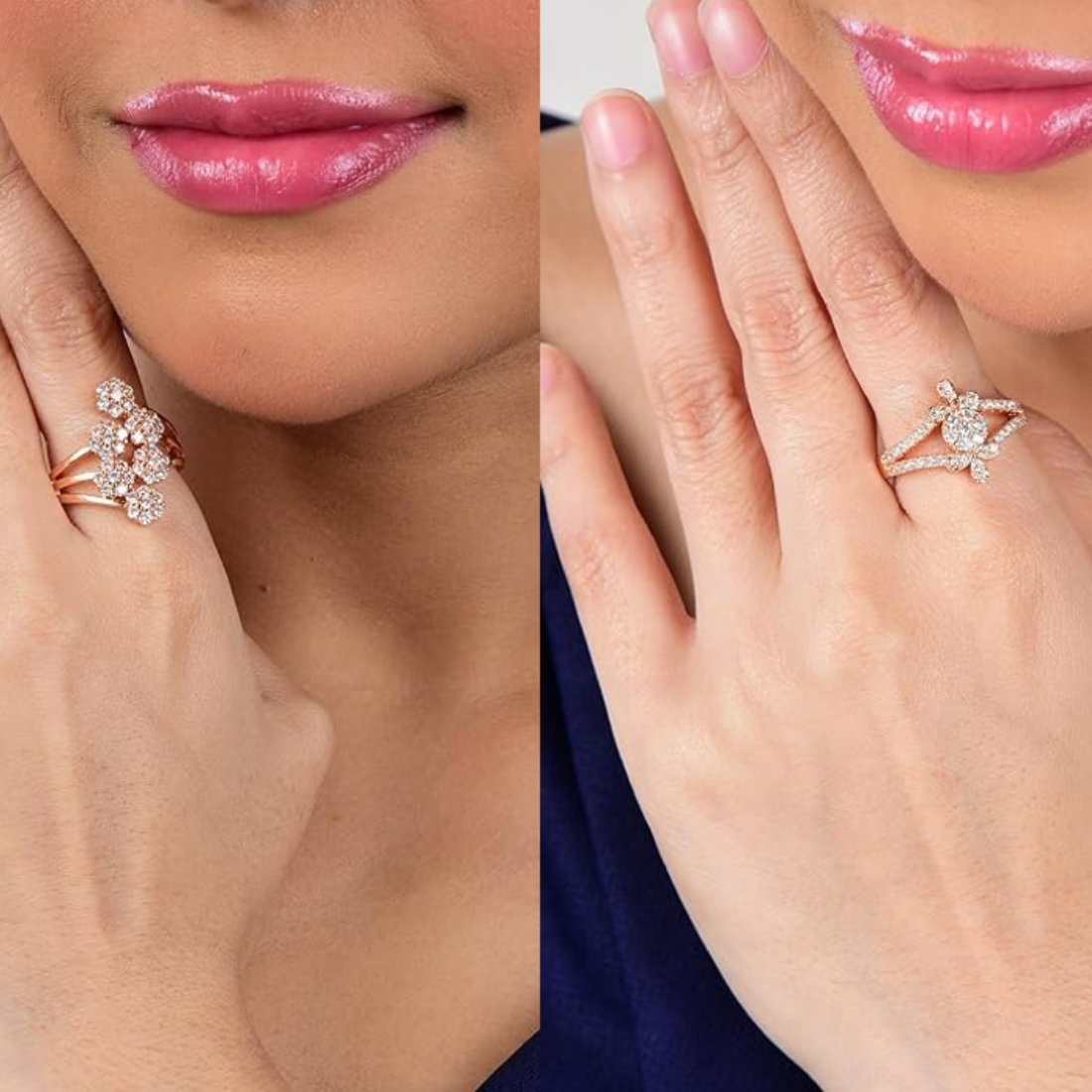 Nilu's Collection Rose Gold Plated Adjustable Finger Ring With American Diamond For Women & Girls