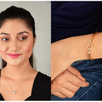 Nilu's Collection Rose Gold Plated Heart Necklace and Kada Bracelet Set for Women & Girls