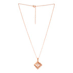 American Diamond Rose Gold Plated Designer Pendant Necklace Set with Chain & Stud Earring for Girls and Women