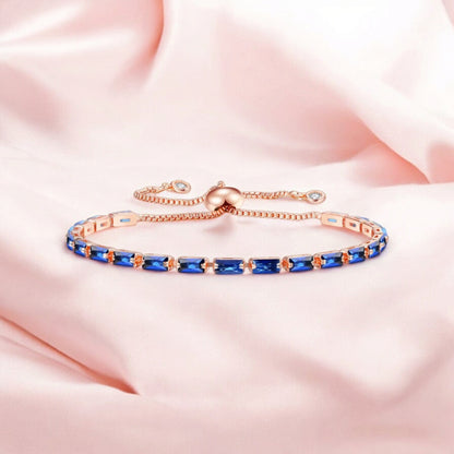 Rose Gold Plated Cubic Zirconia Adjustable Bracelet, Stylish Fashion Jewellery Gift for Girls & Women (Blue)