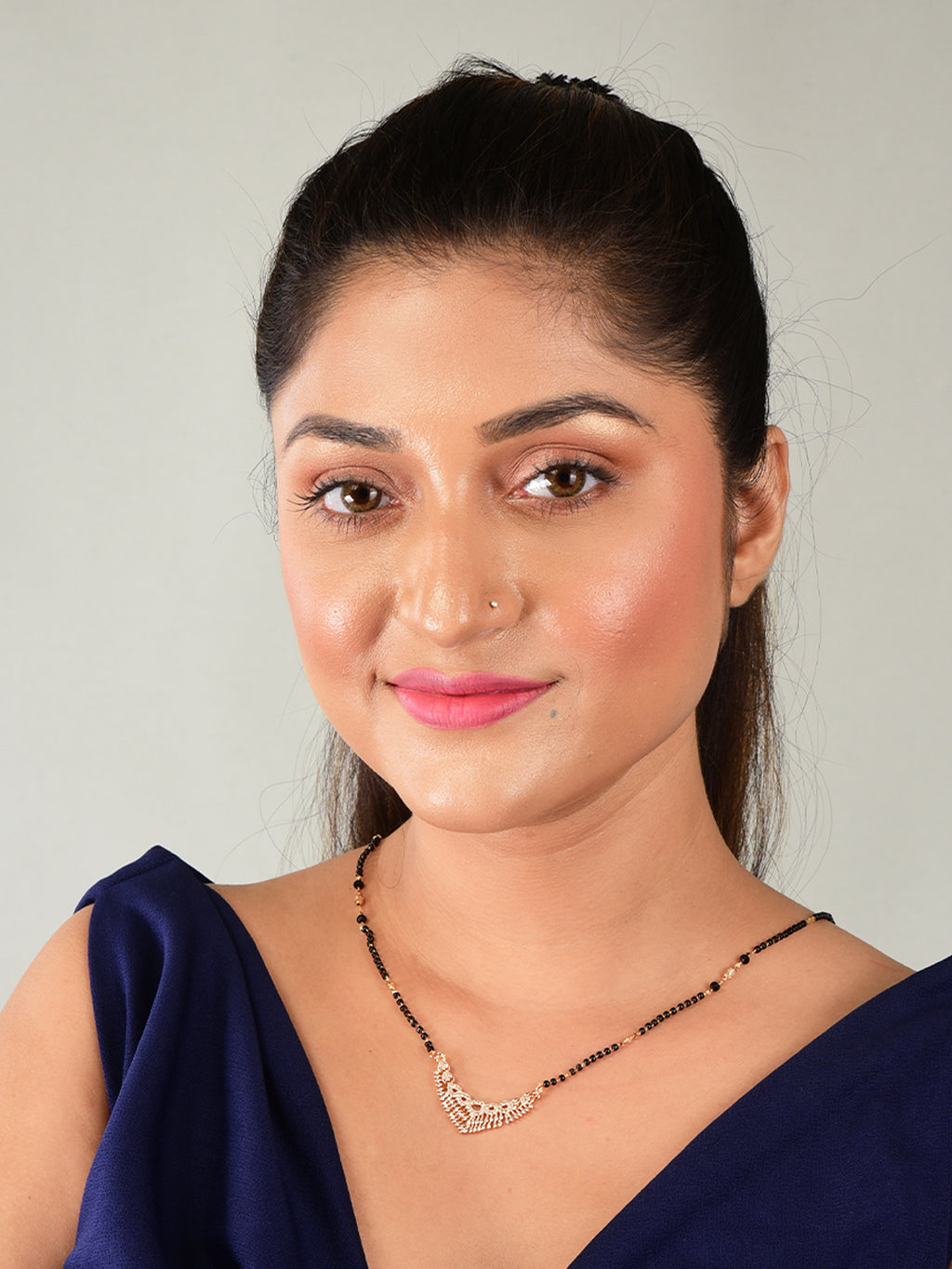 Nilu's Collection Rose Gold Plated Mangalsutra with Black Beads For Women