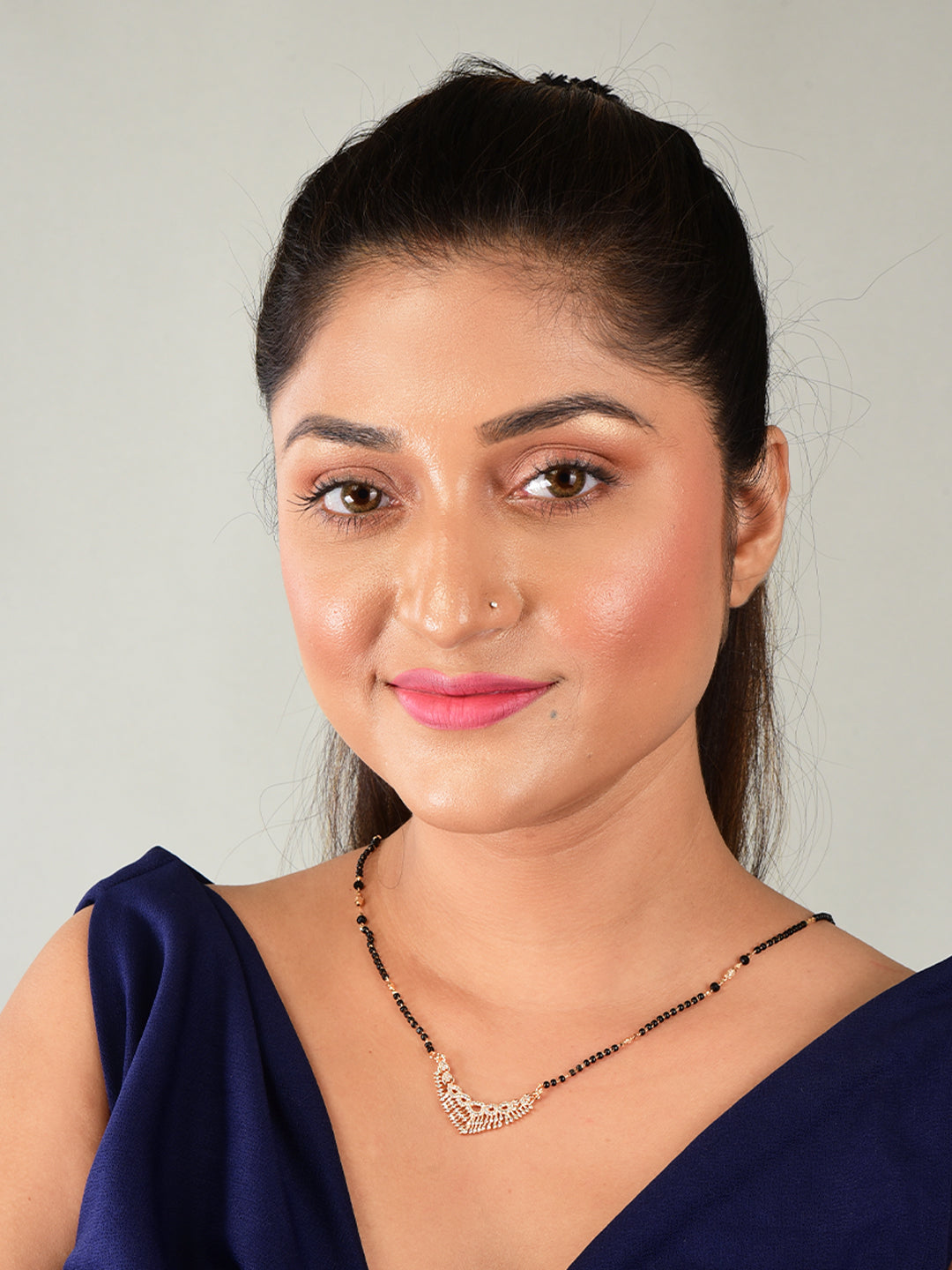 Nilu's Collection Rose Gold Plated Mangalsutra with Black Beads For Women