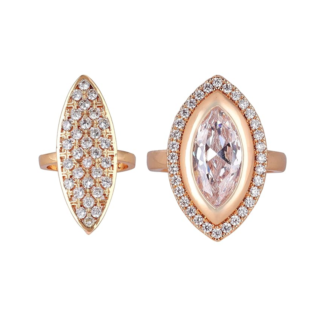Nilu's Collection Rose Gold-Plated Finger Rings with Sparkling American Diamond Cluster Design For Women &Girls