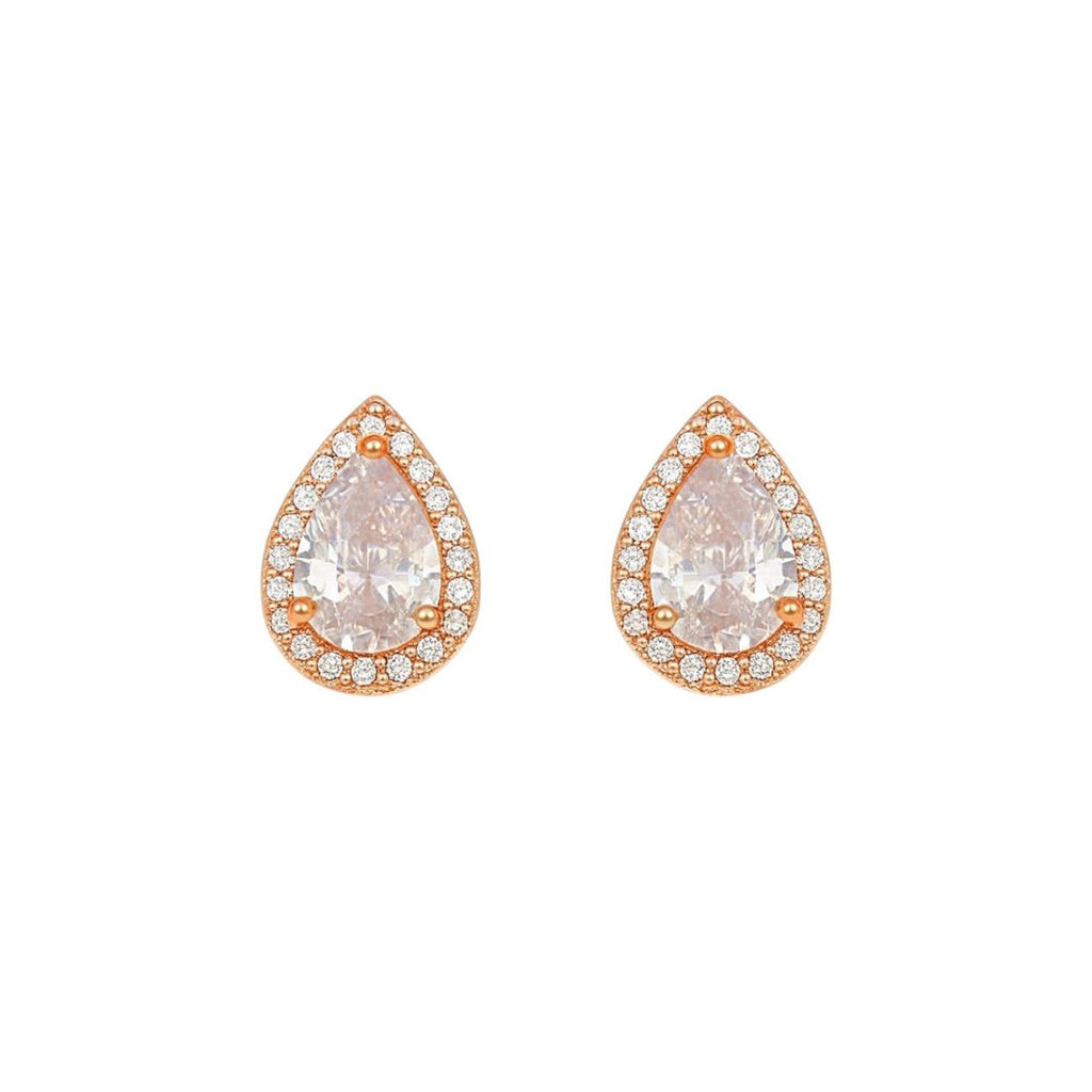 Nilu's Collection Rose Gold Plated Teardrop Stud Earrings with Sparkling AD Stones For Women And GIrls | Anti-Tranish| Anti-Allergy | Office Wear