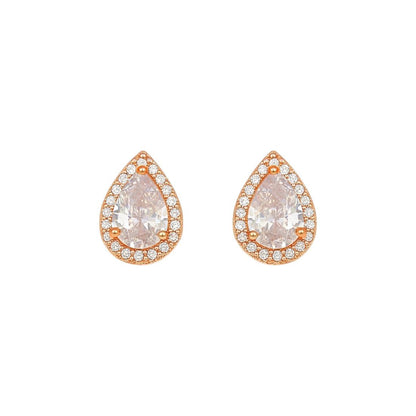 Nilu's Collection Rose Gold Plated Teardrop Stud Earrings with Sparkling AD Stones For Women And GIrls | Anti-Tranish| Anti-Allergy | Office Wear