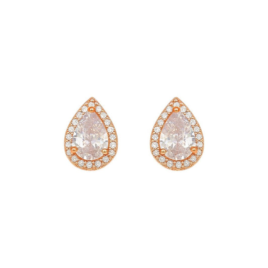 Nilu's Collection Rose Gold Plated Teardrop Stud Earrings with Sparkling AD Stones For Women And GIrls | Anti-Tranish| Anti-Allergy | Office Wear