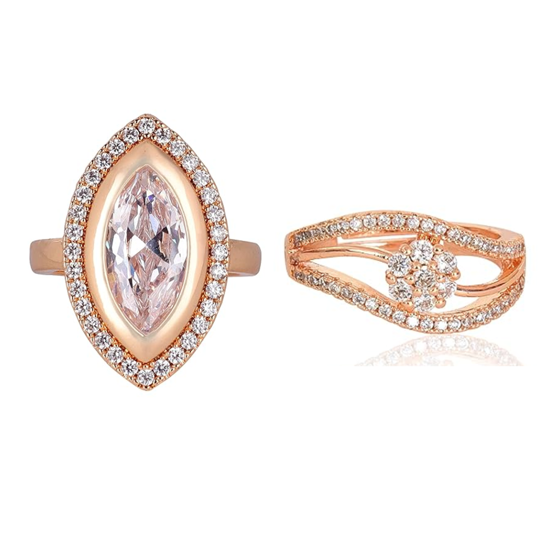 Nilu's Collection Rose Gold Adjustable Finger Ring With American Diamond for Women & Girls