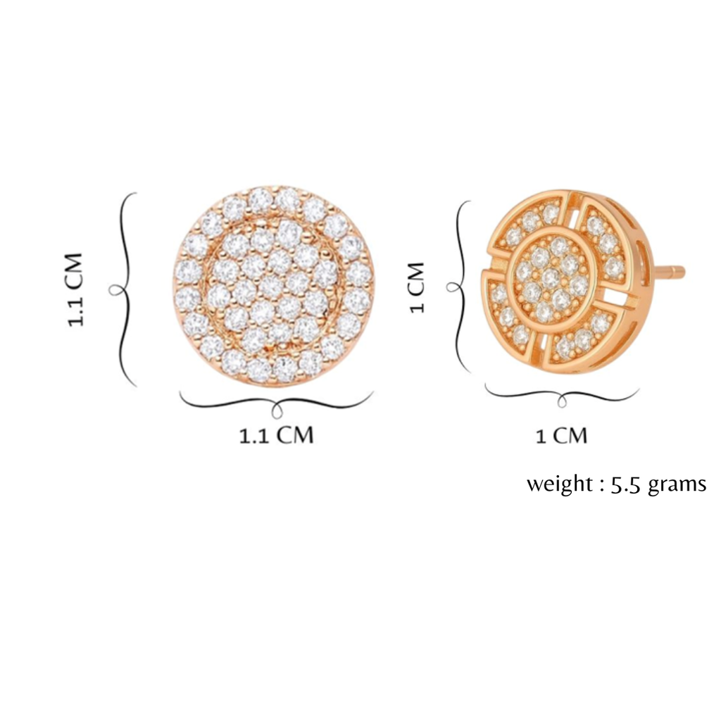 Nilu's Collection Rose Gold Circular Stud Earrings Set with American Diamond For Women & Girls