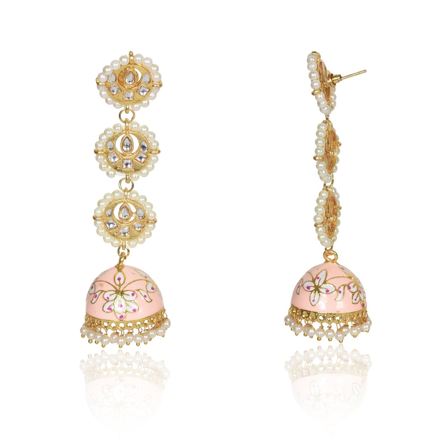 Handmade Kan Ka Jhumka Earrings | Designed for Traditional look Wedding Party Jewelry (Pink)