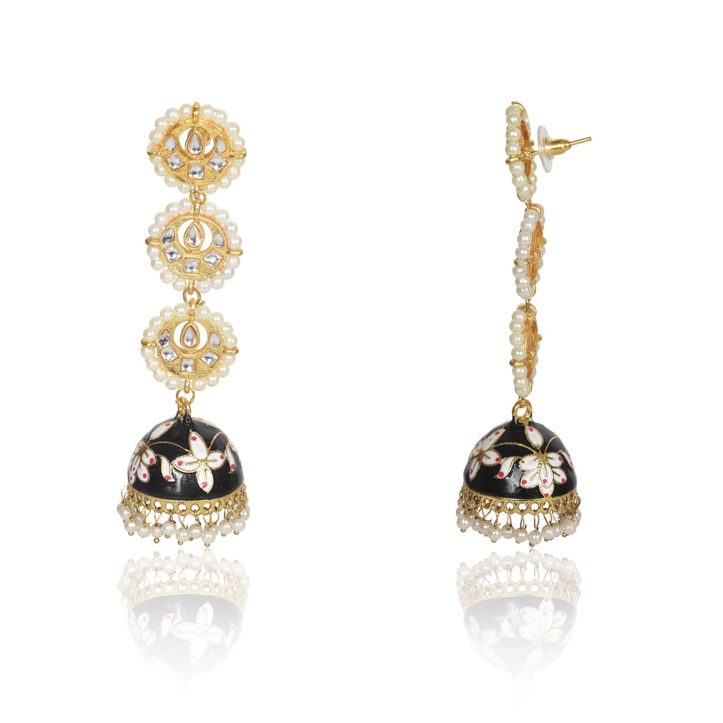 Handmade Kan Ka Jhumka Earrings | Designed for Traditional look Wedding Party Jewelry (Black)