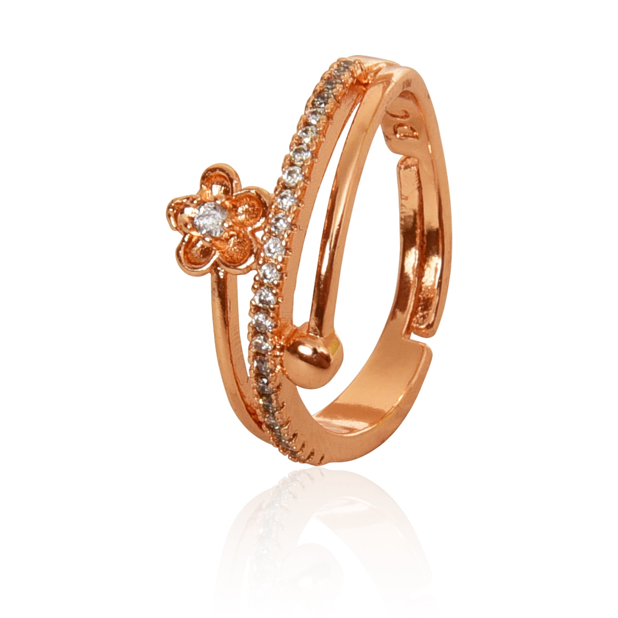 Rose Gold Plated | American Diamond Studded | Adjustable | Finger Ring for Women and Girls, Style 6