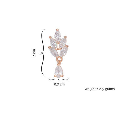 Nilu's Collection Rose Gold Plated Leaf Drop Earrings with American Diamond Stones For Women and Girls | Anti-Tarnish | Lightweight & stylish