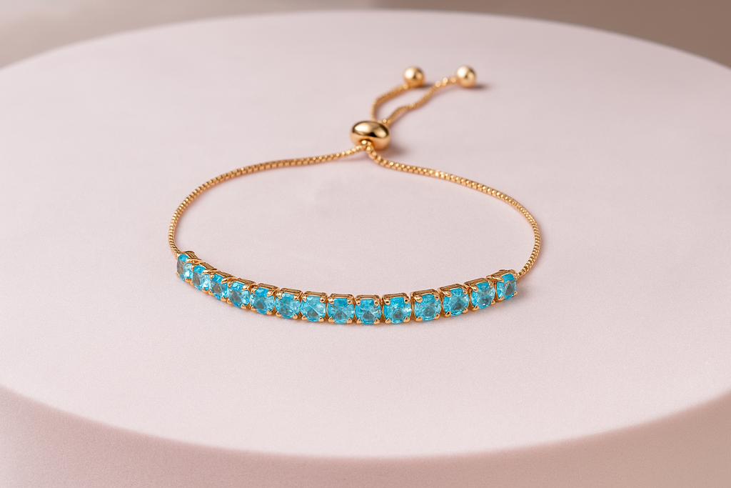 Nilu's Collection Rose Gold Plated Adjustable Bracelet With Blue American Diamond For Women & Girls (Ocean Blue)