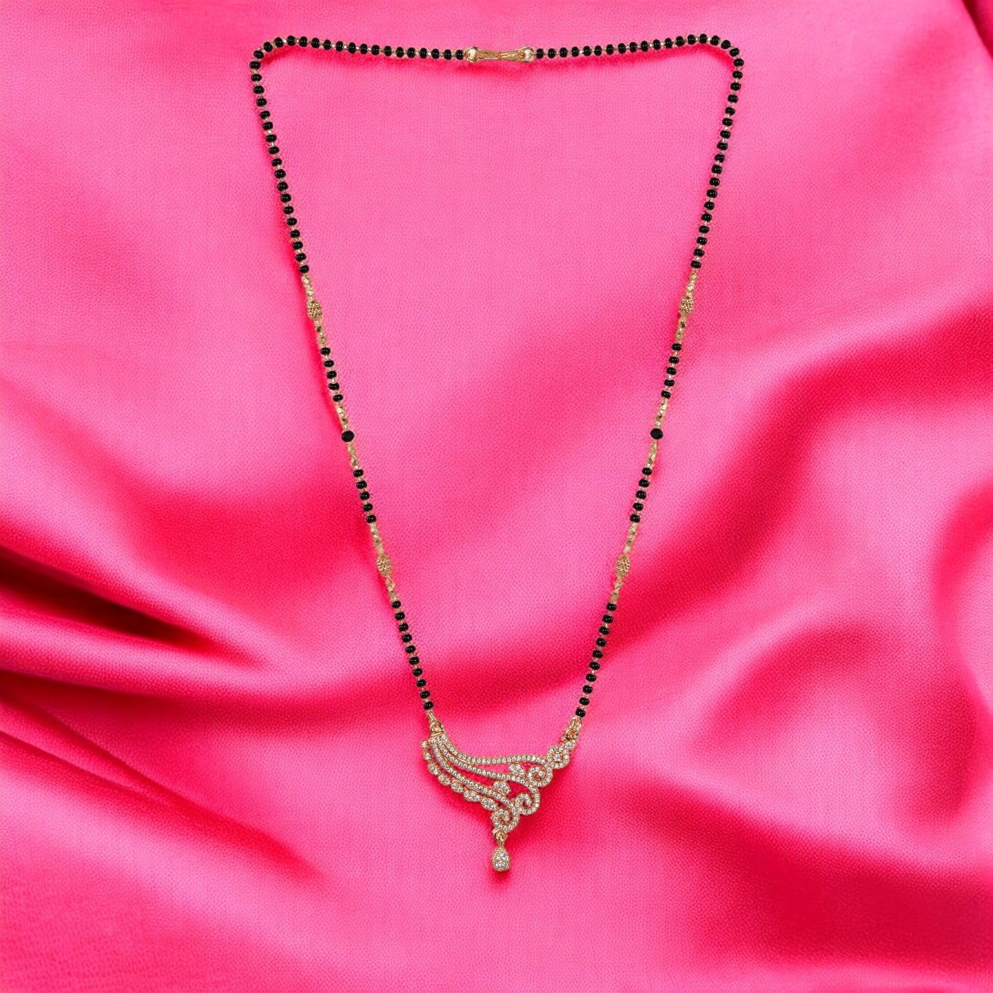 American Diamond Rose Gold Plated Designer Mangalsutra Pendant with chain for Girls and Women