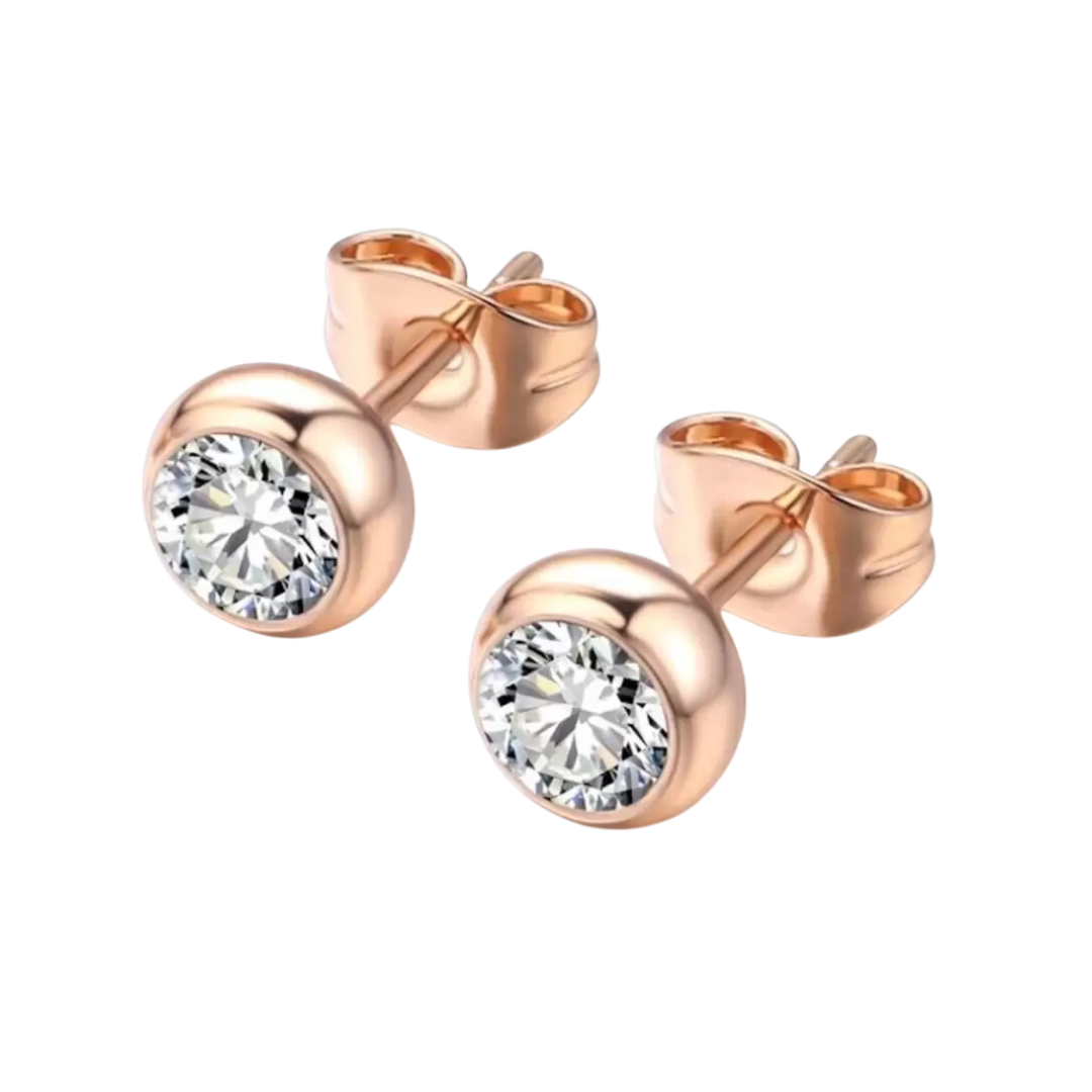 Daily wear / Office Wear Misty Rose Gold Plated Zircon Stone Stud Earrings For Girls and Women