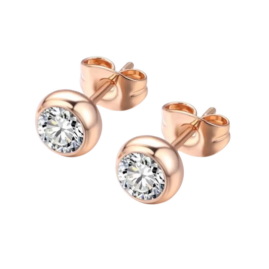 Nilu's Collection Daily wear / Office Wear Misty Rose Gold Plated Zircon Stone Stud Earrings For Girls and Women