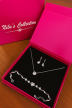 Nilu’s Collection Silver Plated Jewelry Set for Women – Necklace, Earrings & Bracelet with Sparkling AD Stones  | Elegant Gift Box for Weddings, Parties & Anniversaries