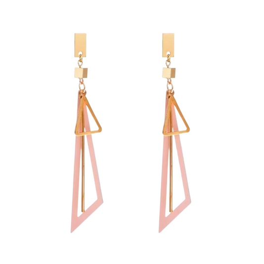 Hollow Triangle Long Earrings Geometric Drop Jewellery for Women and Girls (Pink & Gold) Alloy, Zinc Drops & Danglers