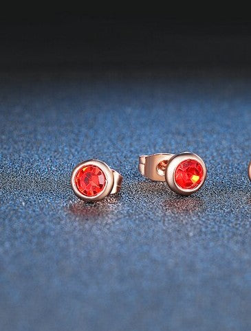 Daily Wear / Office Wear Rose Gold Plated Red Zircon Stone Stud Earrings For Girls and Women