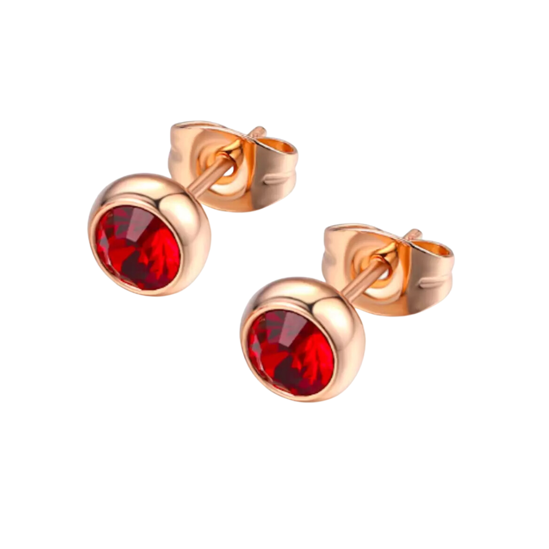 Daily Wear / Office Wear Rose Gold Plated Red Zircon Stone Stud Earrings For Girls and Women